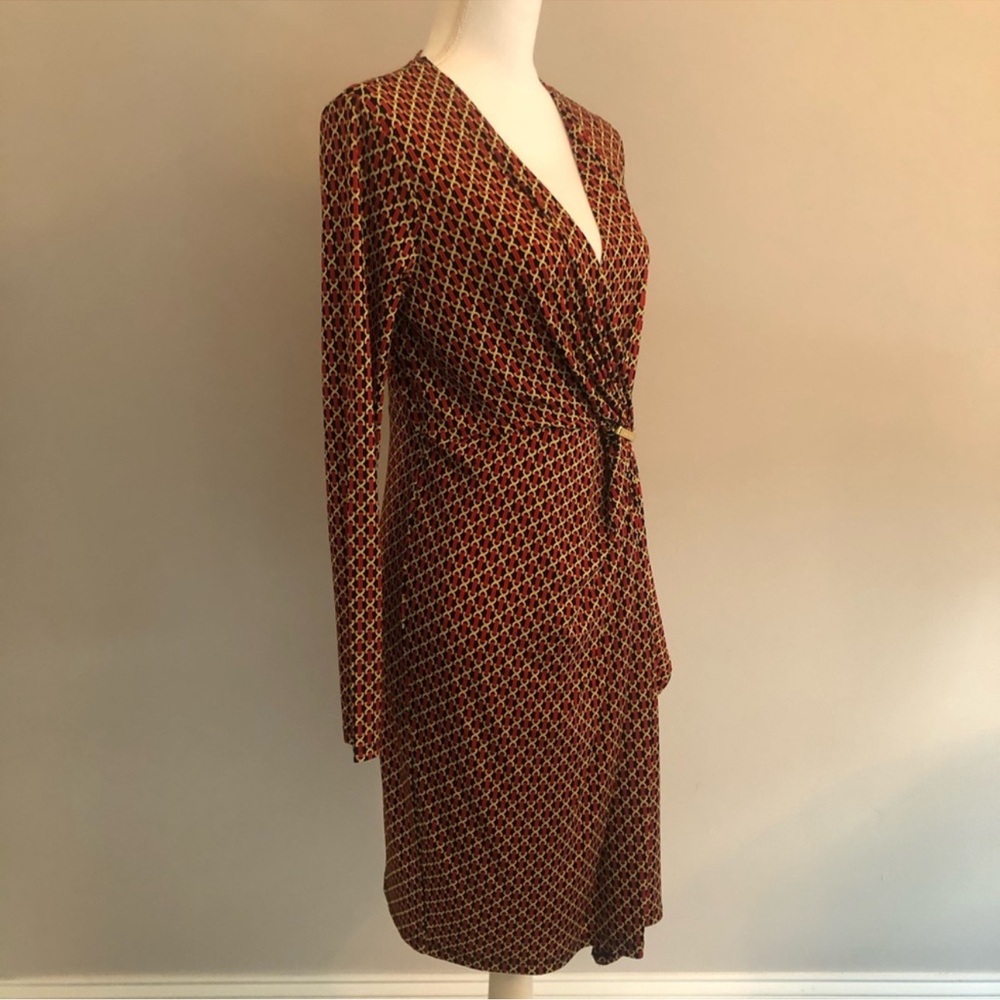 Michael Kors women’s red gold black chain print long sleeve soft dress size m